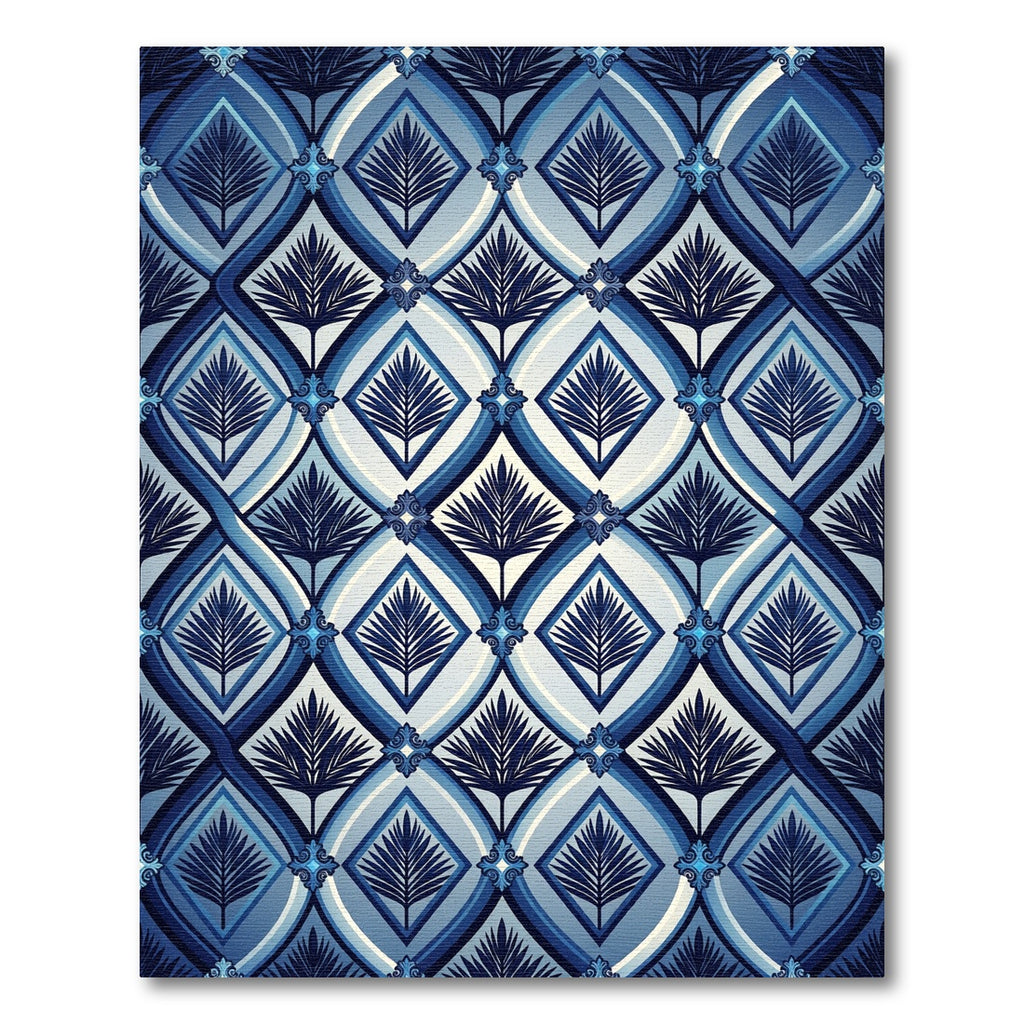 Deep Blue Diamond Deco Palm Rug
