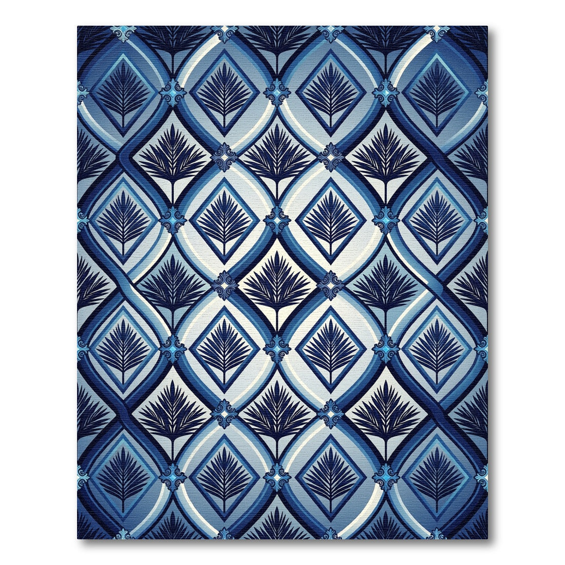 Deep Blue Diamond Deco Palm Rug