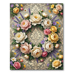 Elegant Floral Bouquet Damask Wreath Rug