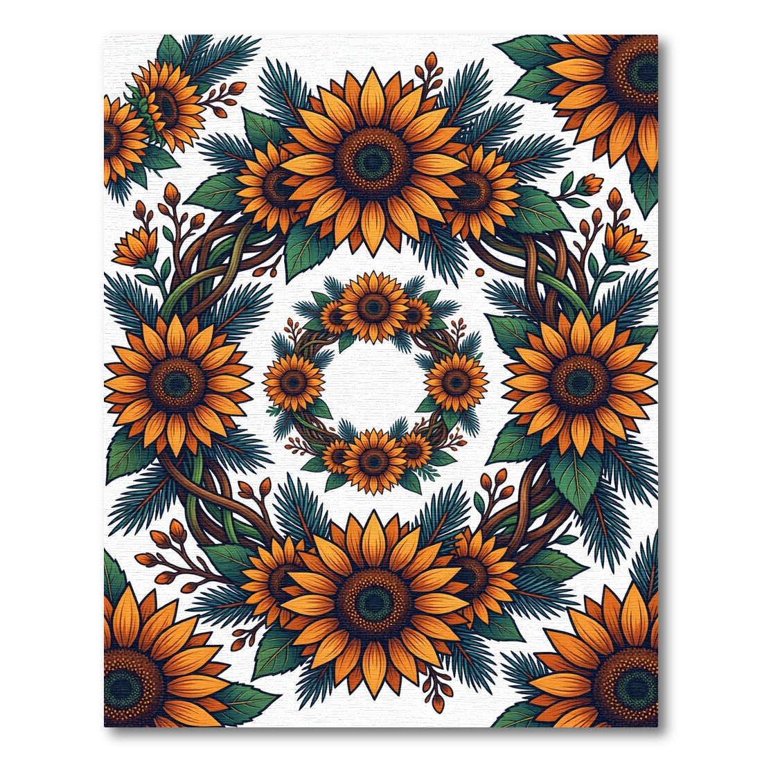 Vibrant Sunflower Wreath Botanical Art Rug