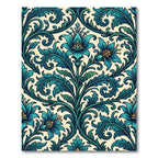 Teal Floral Damask Foliage Scroll Rug