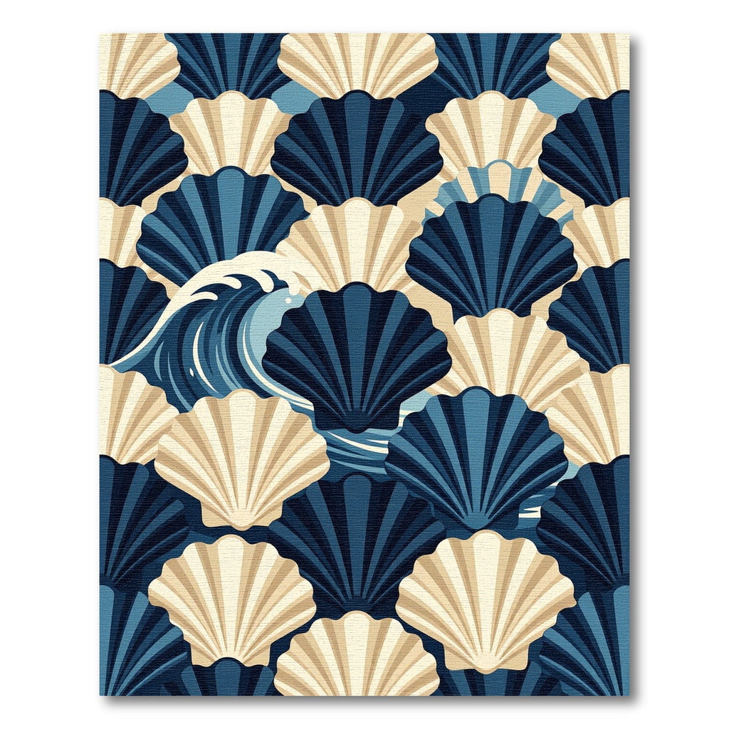 Navy Blue Scalloped Seashell Wave Art Rug