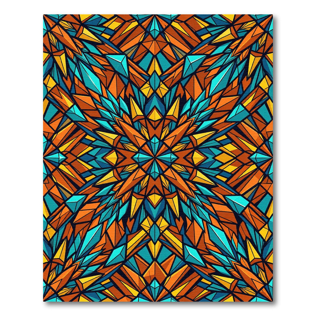 Vibrant Geometric Kaleidoscope Orange Teal Rug