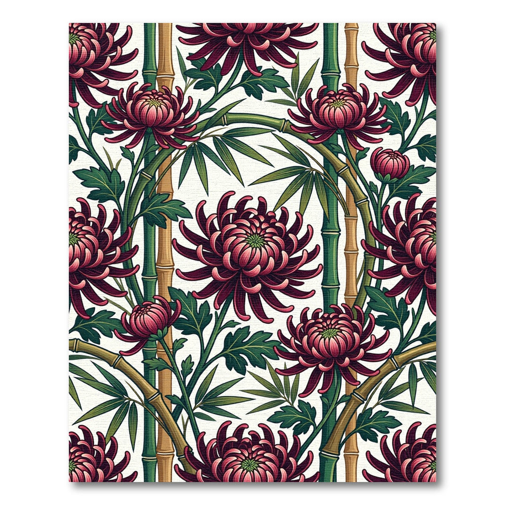 Deep Red Chrysanthemum Bamboo Panorama Rug