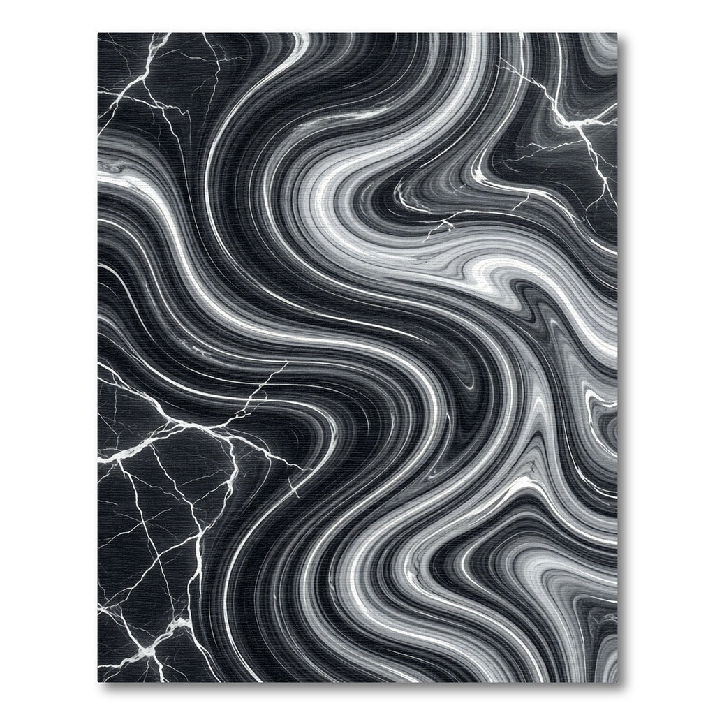 Monochromatic Black White Marble Waves Rug