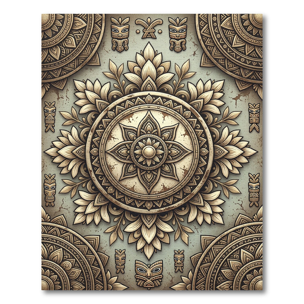 Gold Tiki Floral Mandala Rug