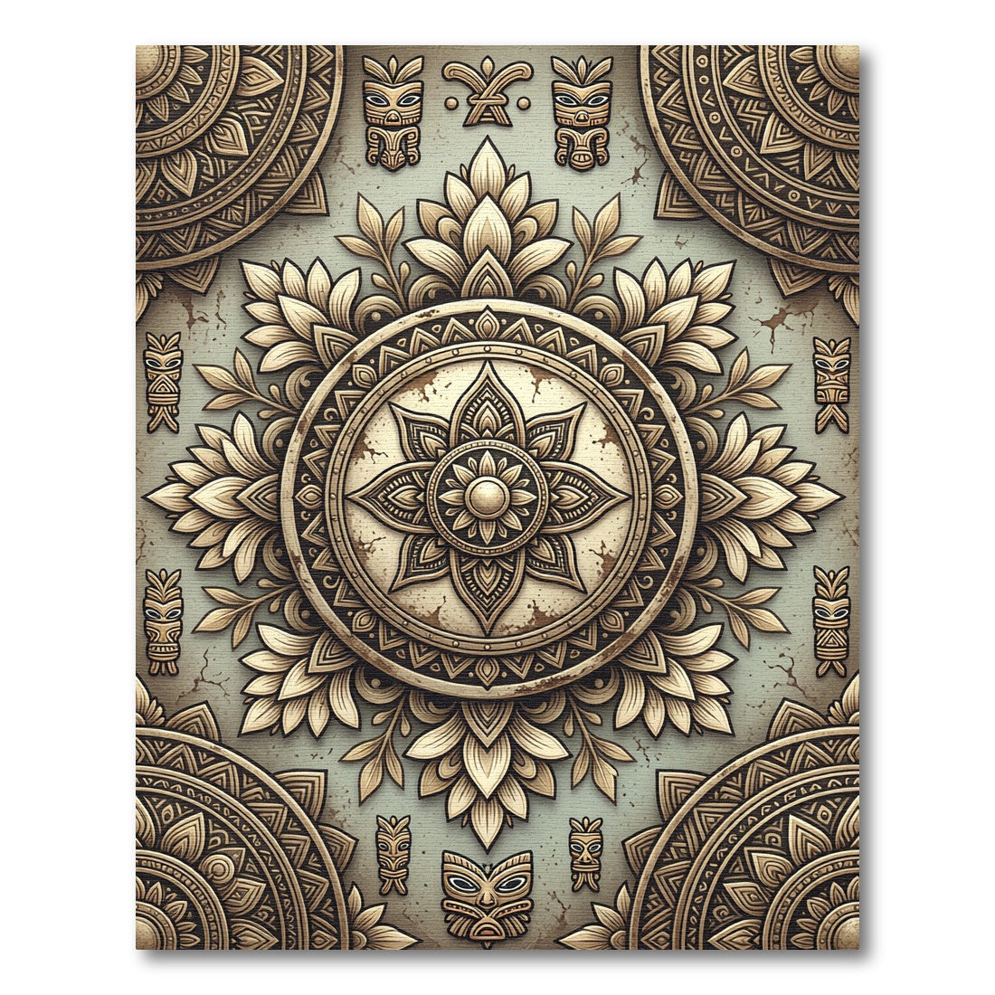 Gold Tiki Floral Mandala Rug