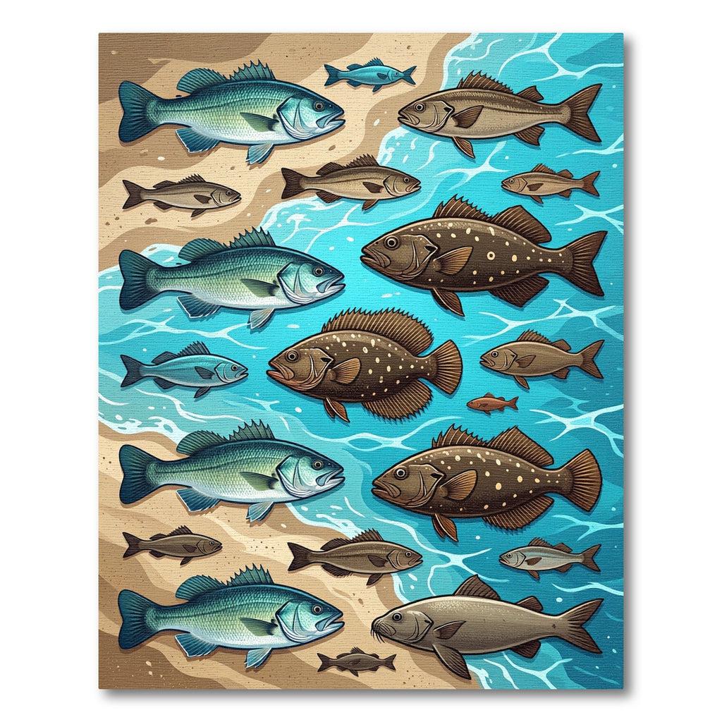 Coastal Blue and Brown Fish Shoreline Rug