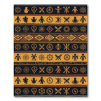 Earthy Amber Ancestral Symbol Striped Tapestry Rug