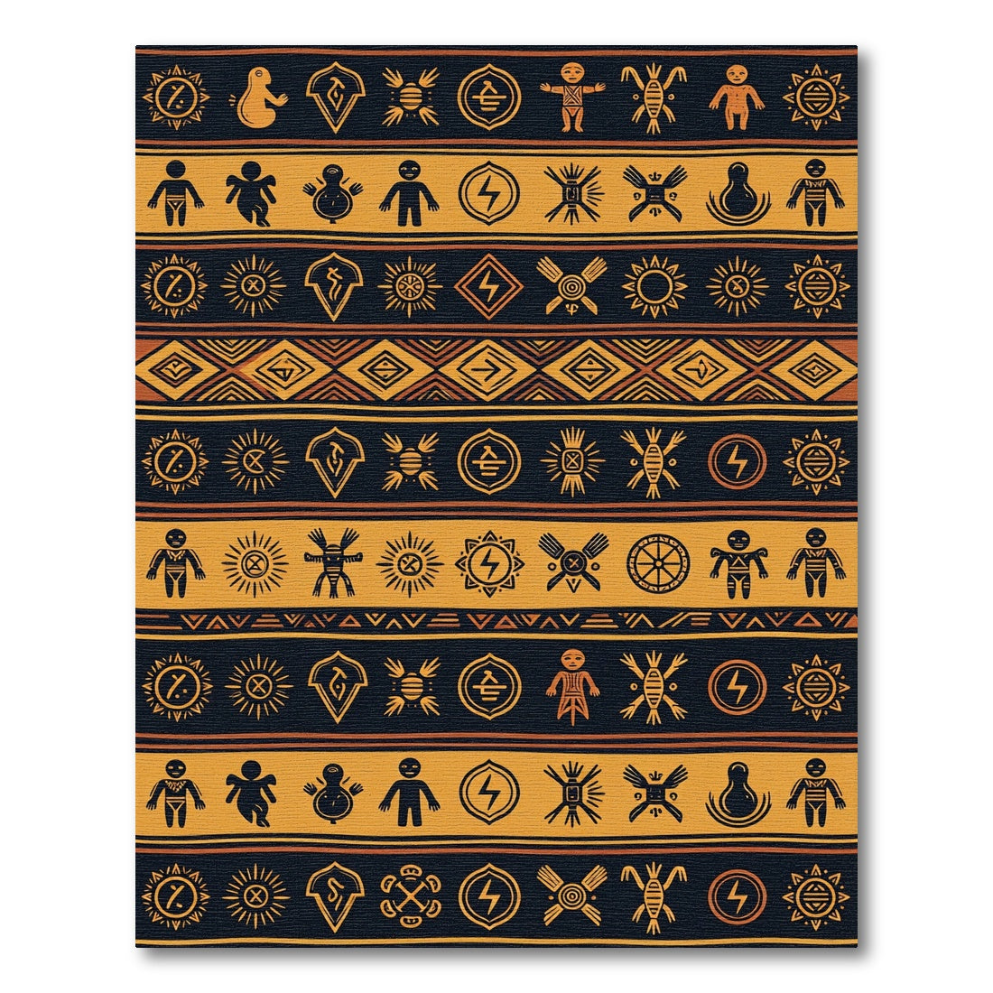 Earthy Amber Ancestral Symbol Striped Tapestry Rug