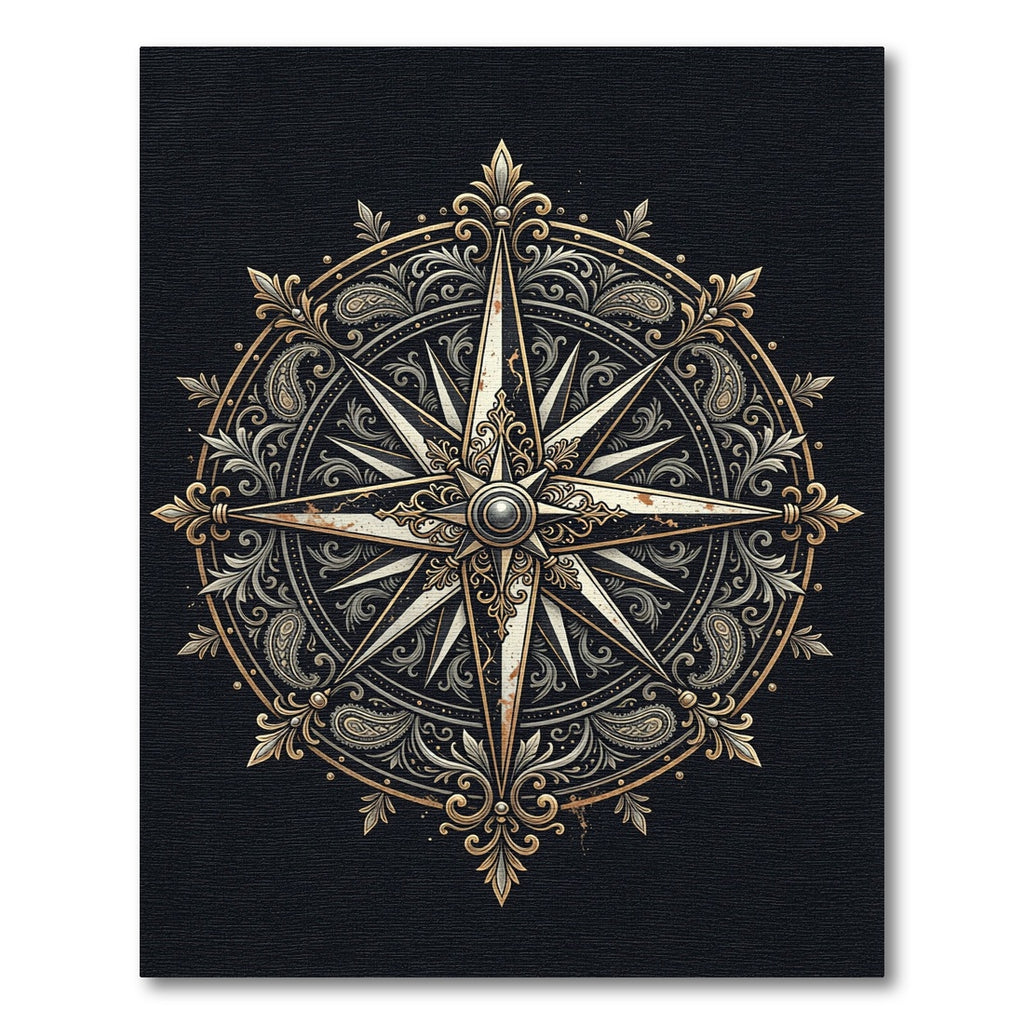 Ornate Gold Compass Medallion Floral Rug