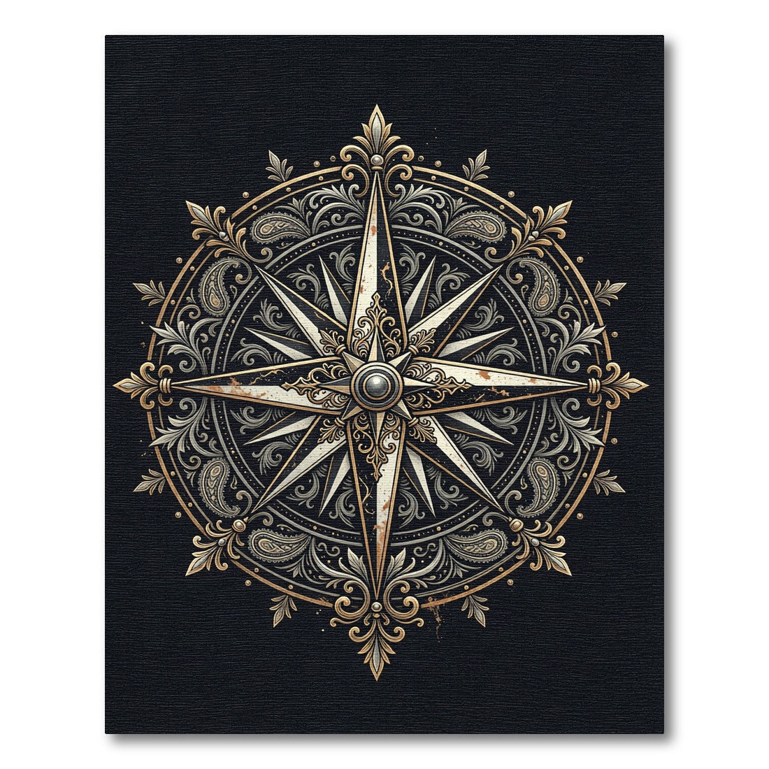 Ornate Gold Compass Medallion Floral Rug