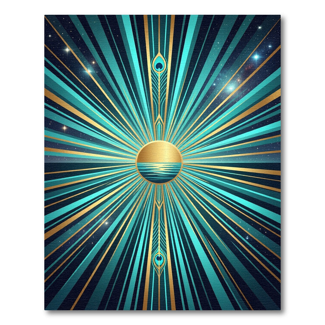 Radiant Teal Gold Peacock Feathers Rug