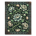 Aqua White Peony Floral Scroll Rug