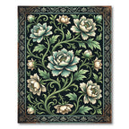 Aqua White Peony Floral Scroll Rug