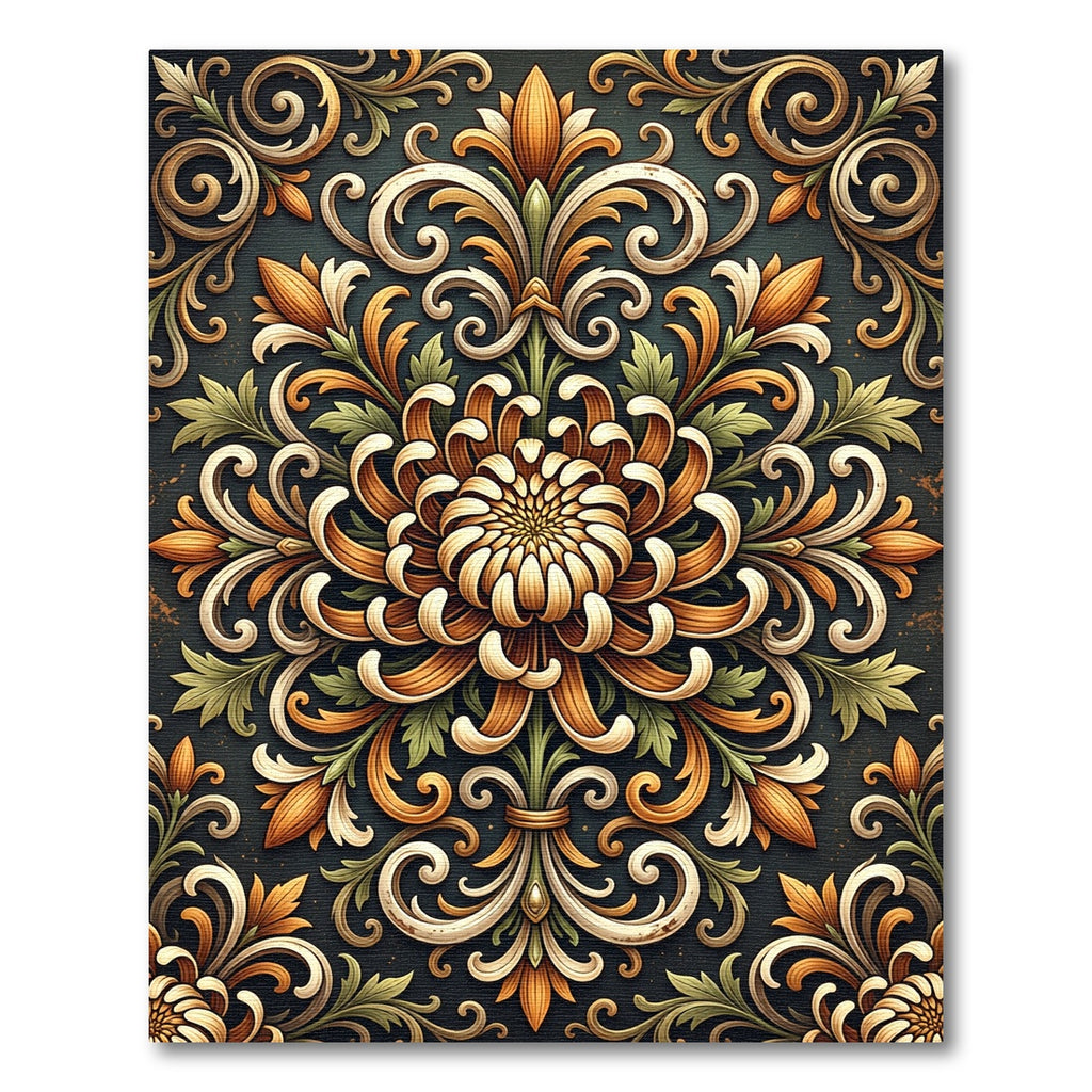 Golden Floral Damask Scroll Area Rug