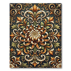 Golden Floral Damask Scroll Area Rug