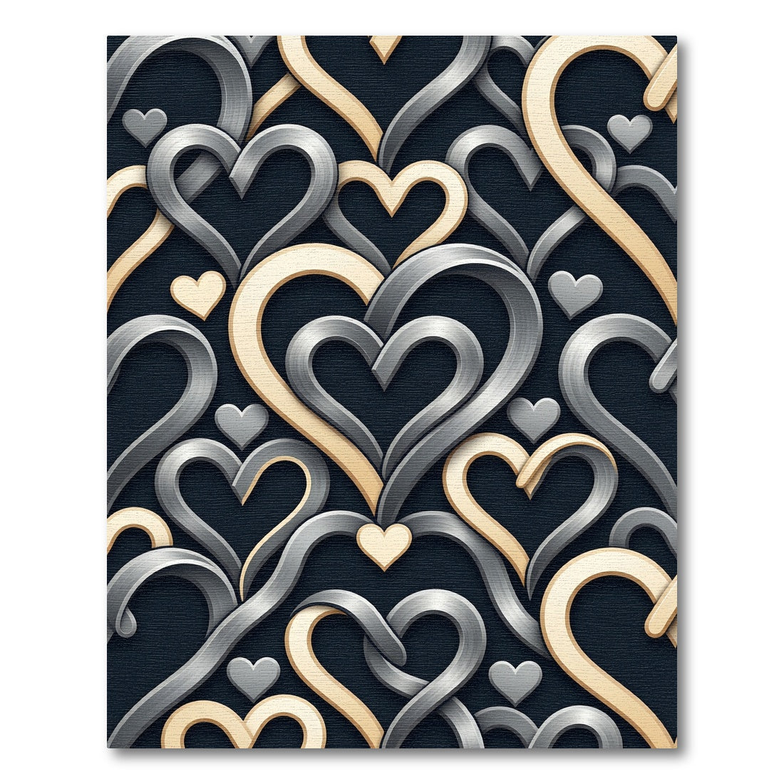 Metallic Silver and Gold Interlocking Hearts Rug