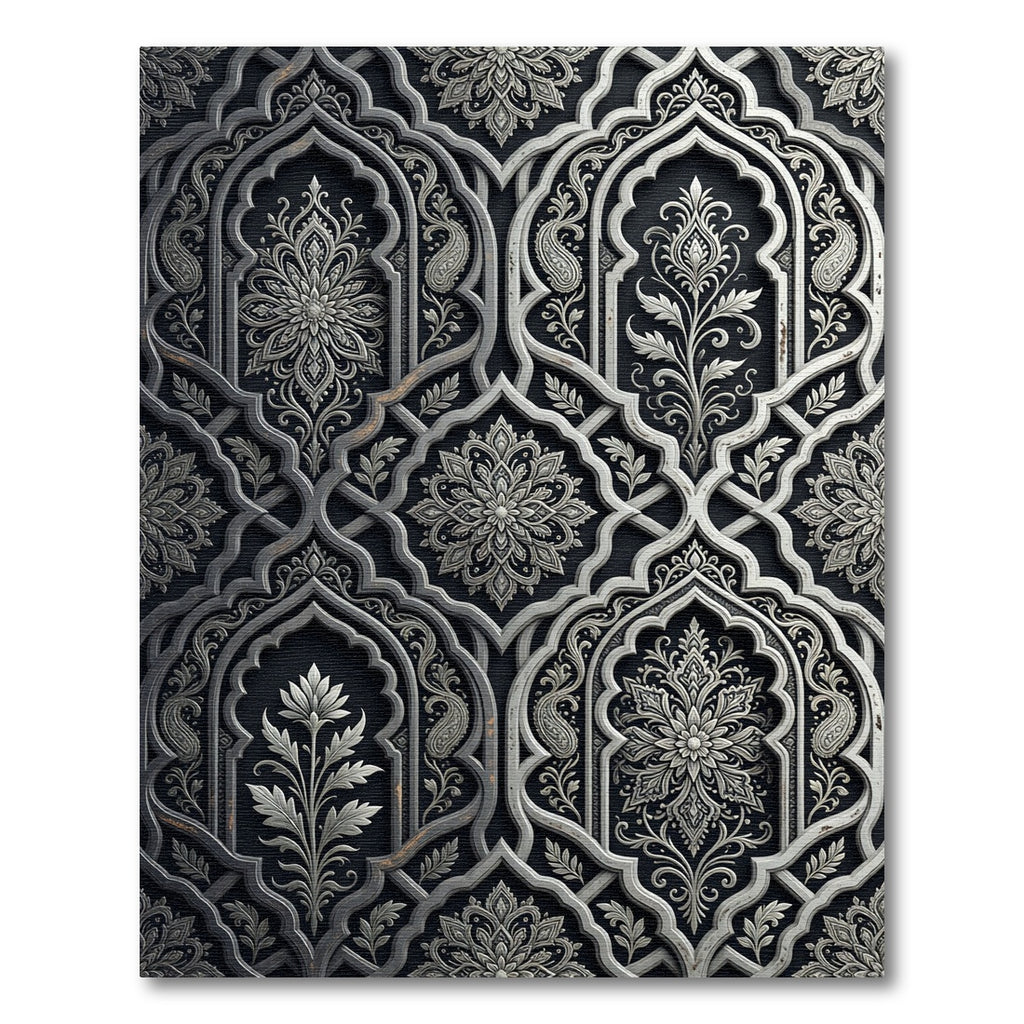 Elegant Silver Arabesque Floral Overlay Rug