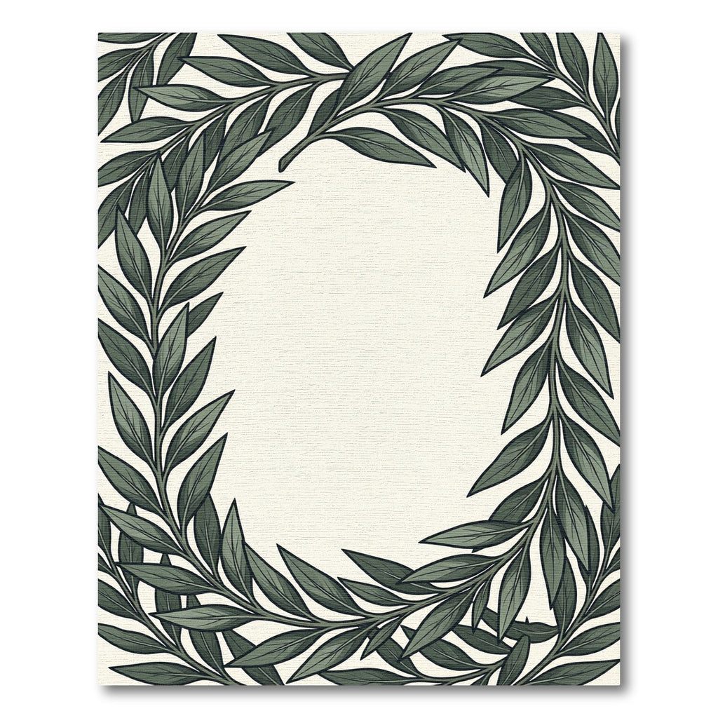 Deep Green Leafy Wreath Frame Rug