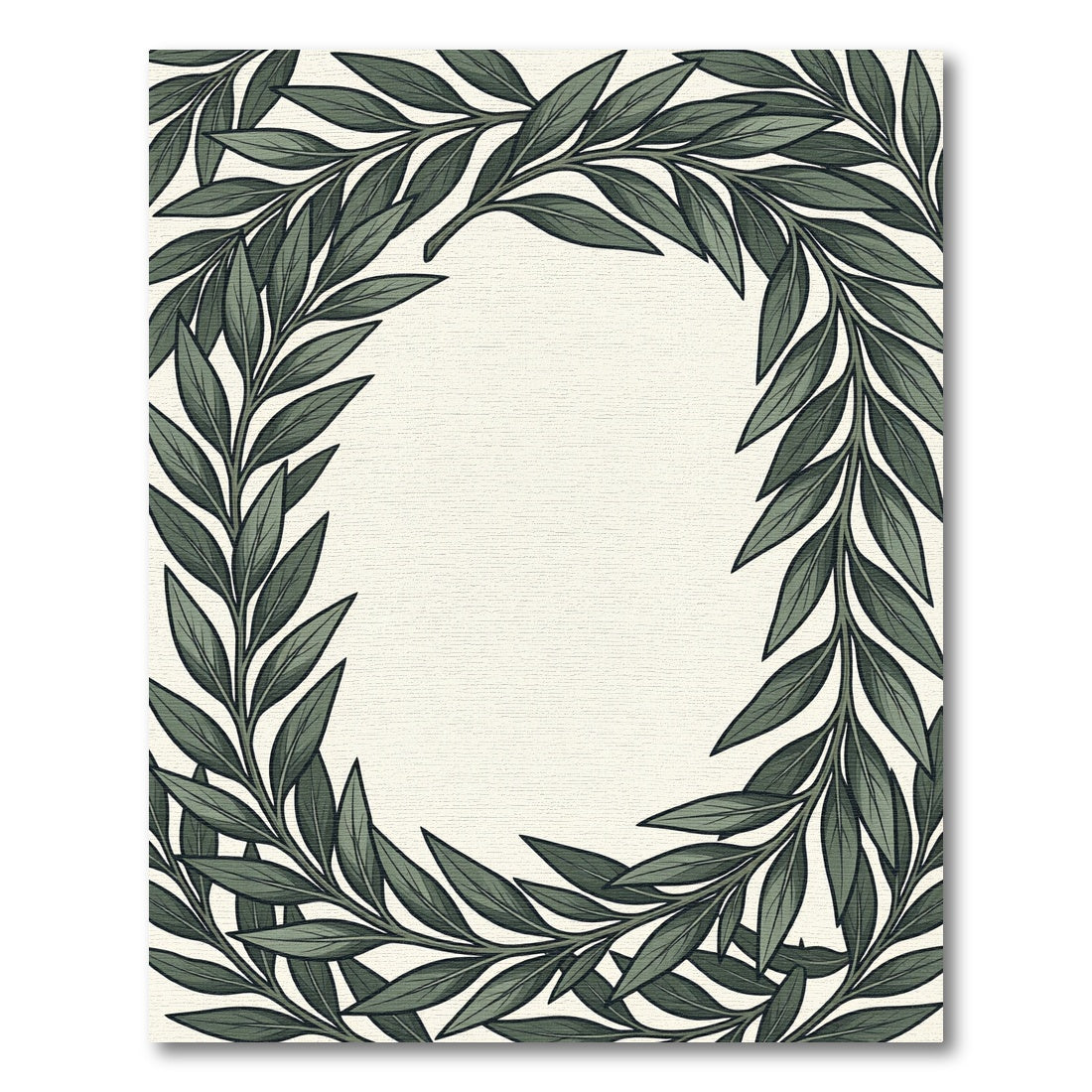 Deep Green Leafy Wreath Frame Rug