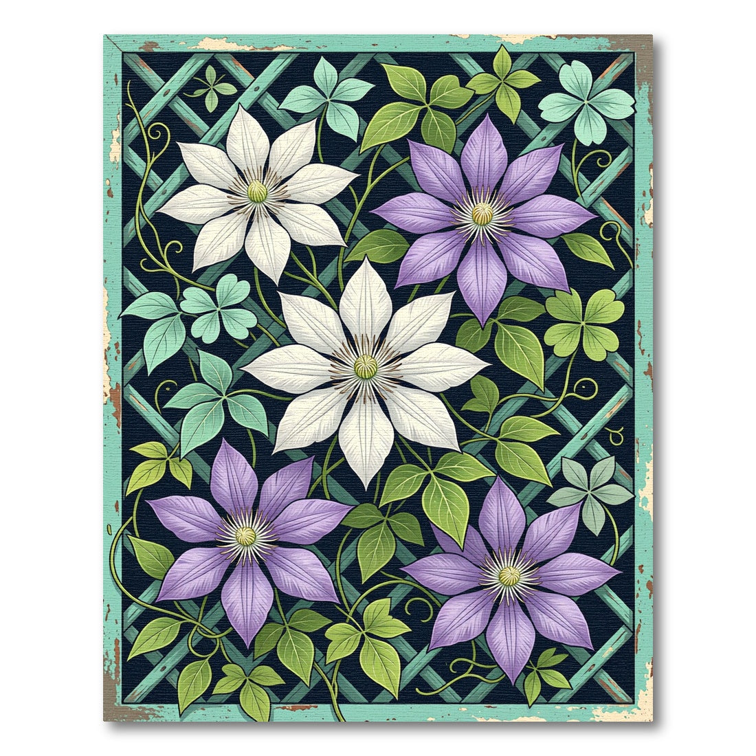 Purple and White Clematis Trellis Rug