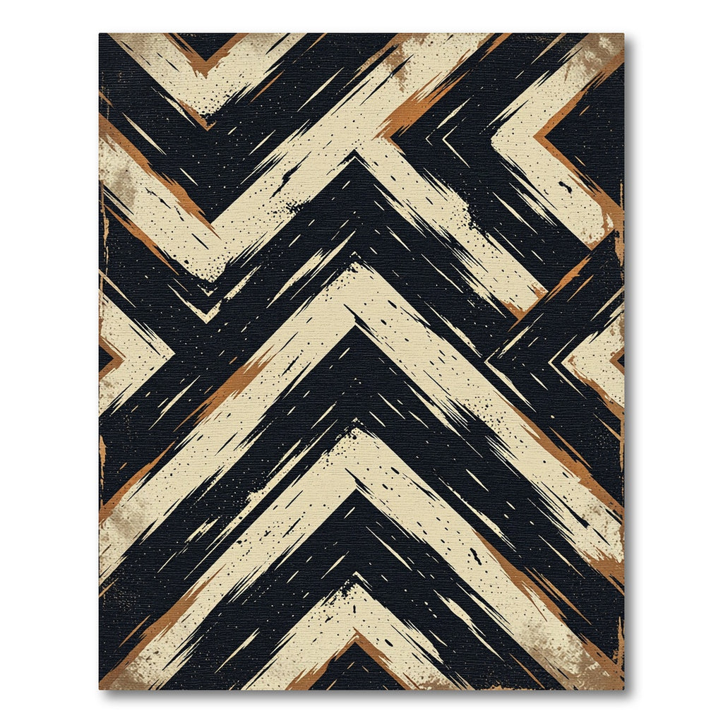 Abstract Black and Beige Chevron Rug