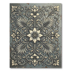 Elegant Slate Gray Ornate Floral Art Rug