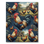 Vivid Farm Rooster Landscape Illustration Rug