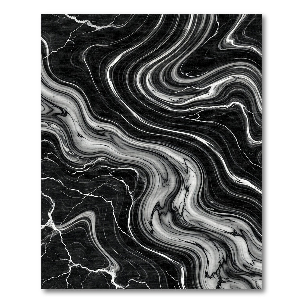 Chic Black White Swirl Marble Rug