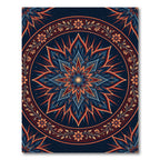 Deep Blue Orange Floral Mandala Sunburst Rug