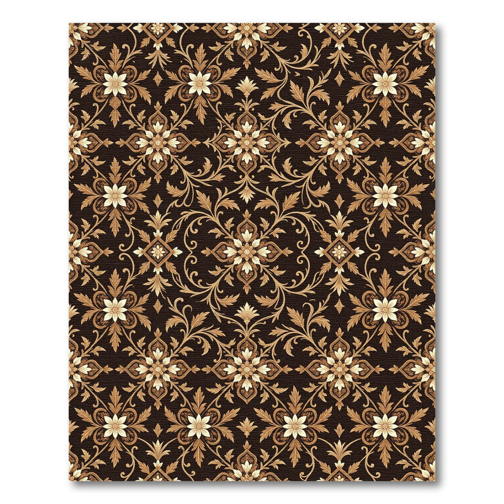 Intricate Floral Brown and Gold Medallion Rug