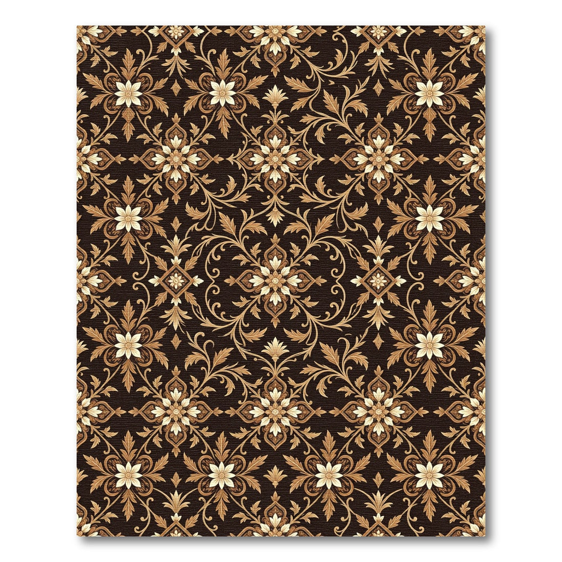 Intricate Floral Brown and Gold Medallion Rug