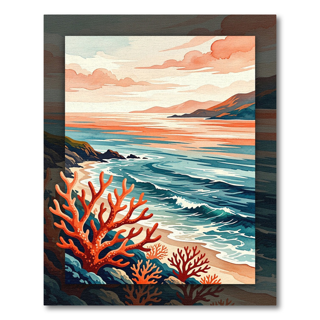 Coastal Sunset Coral Reef Landscape Rug