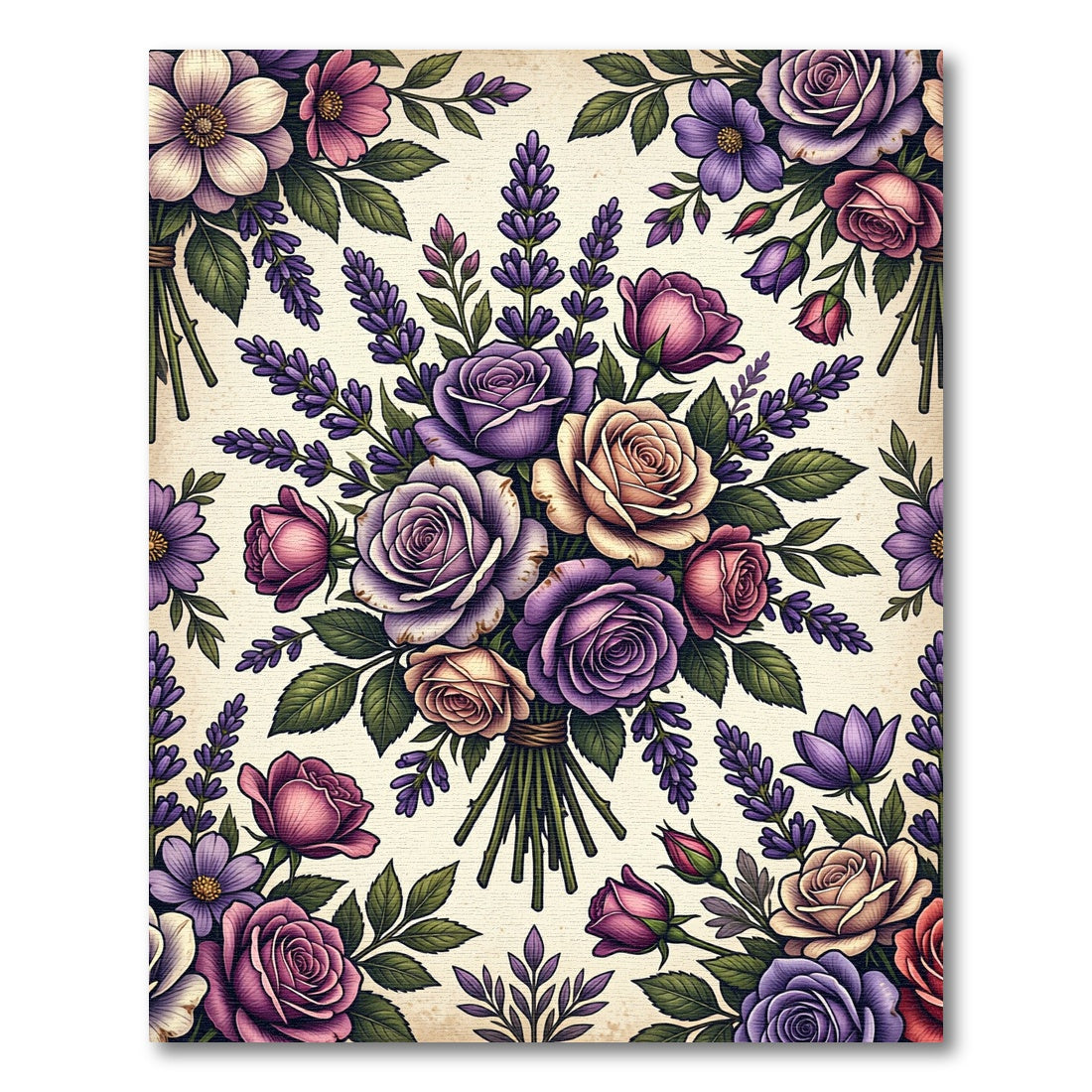 Romantic Lavender and Purple Rose Bouquet Rug