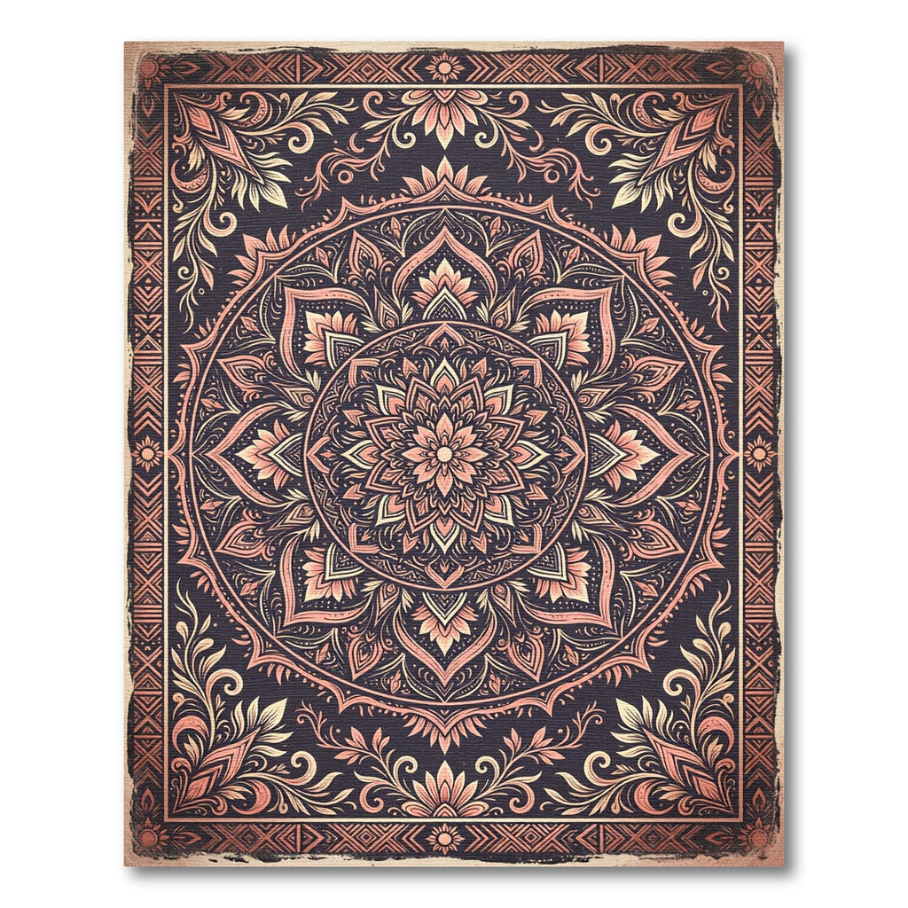 Blush and Charcoal Ornate Mandala Rug