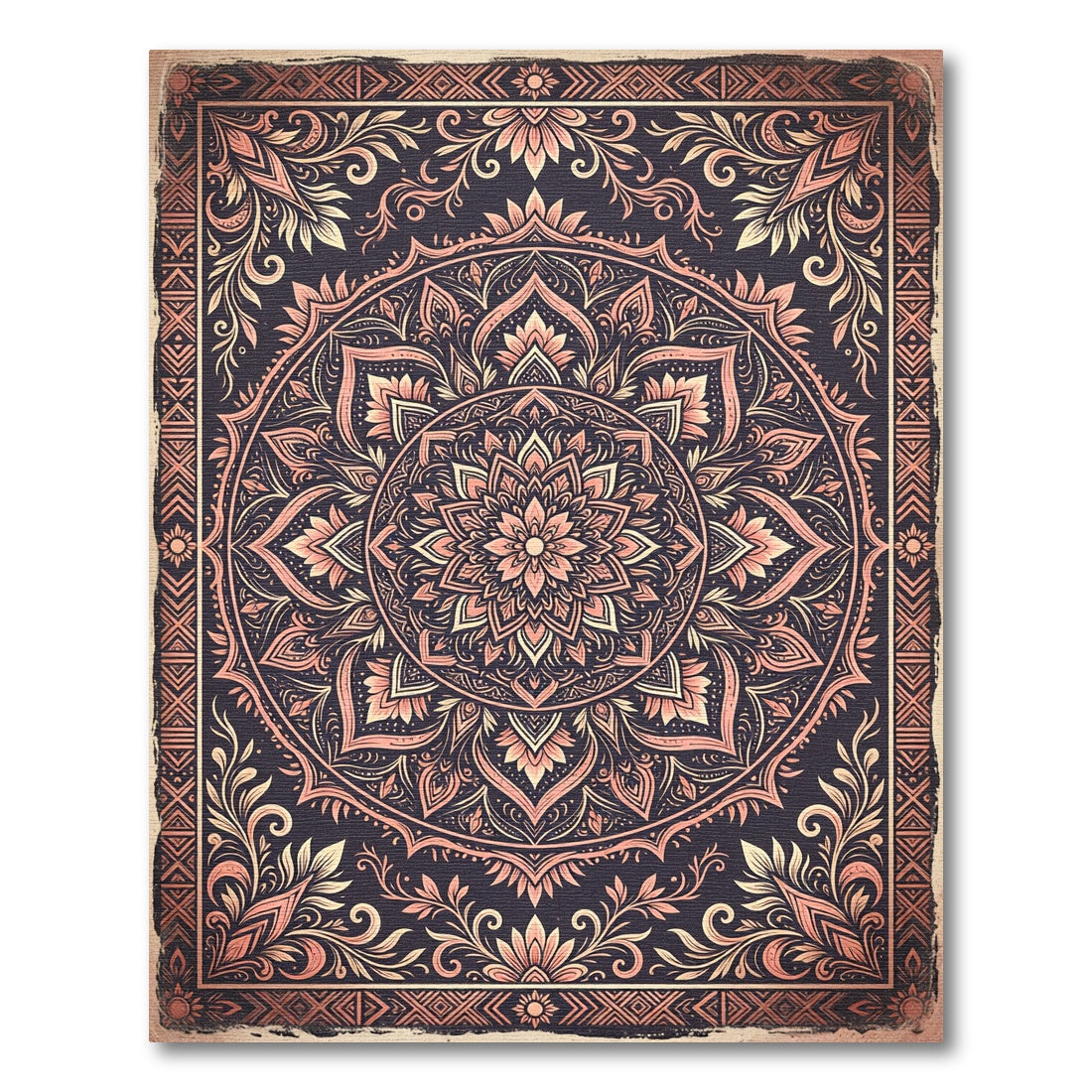 Blush and Charcoal Ornate Mandala Rug