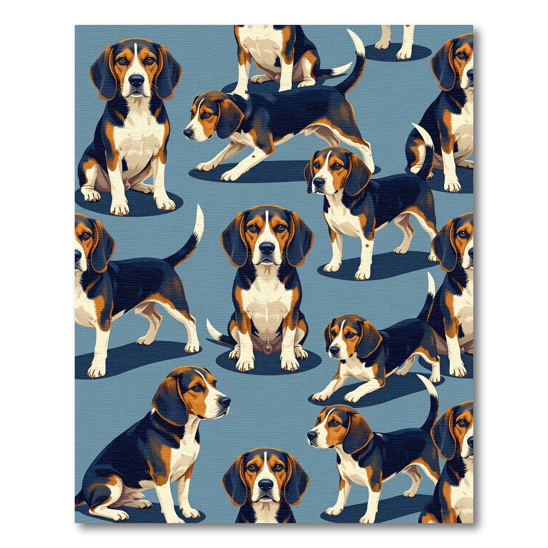 Playful Tricolor Beagle Dog Portraits Rug