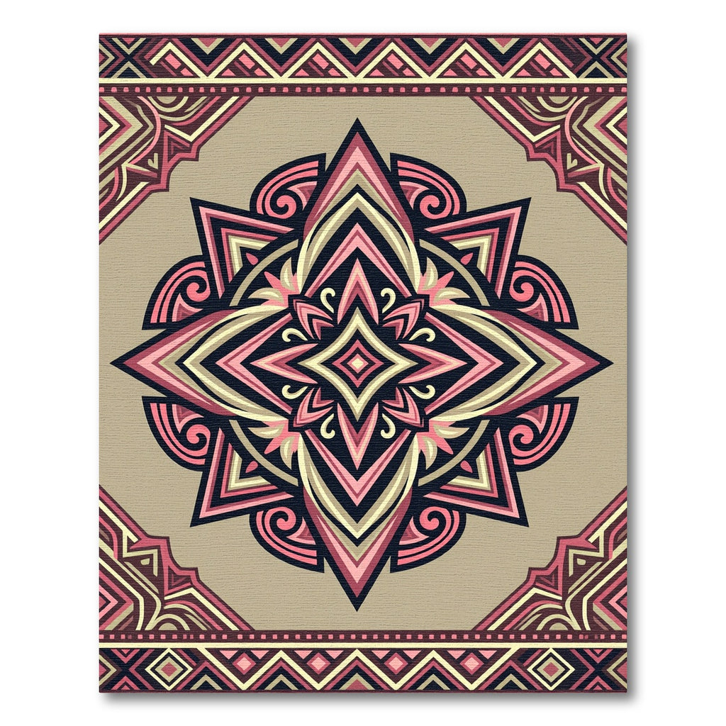 Rich Golden Pink Geometric Star Rug