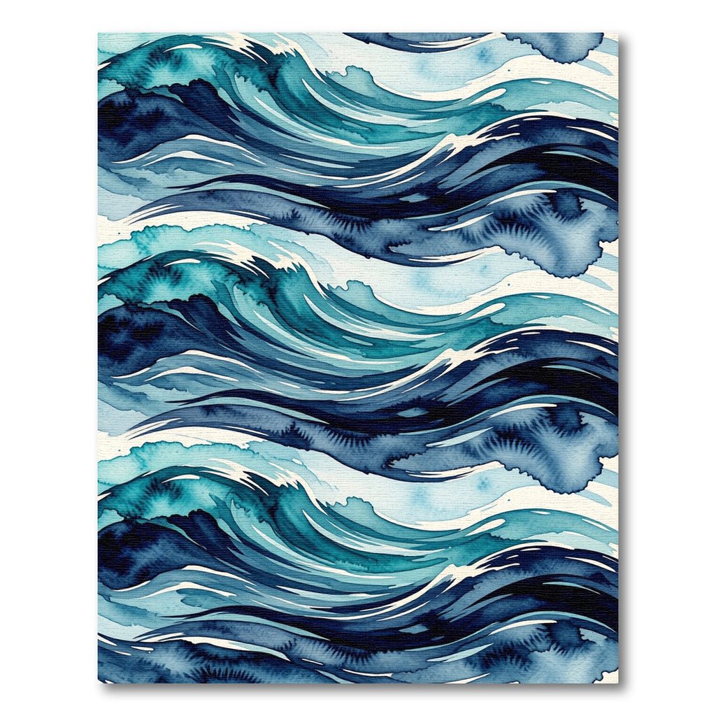 Abstract Indigo Watercolor Ocean Wave Rug