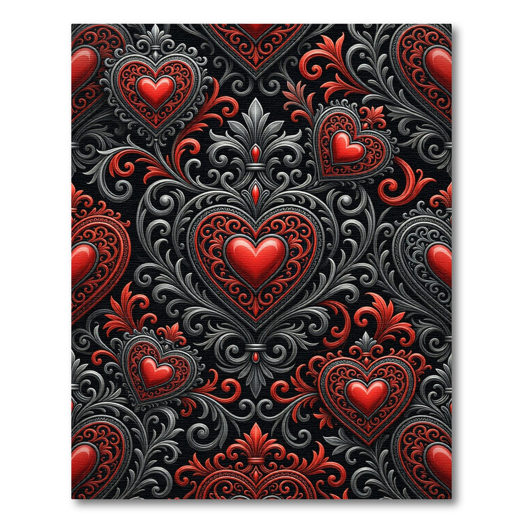 Ornate Red Heart Filigree Medallion Rug