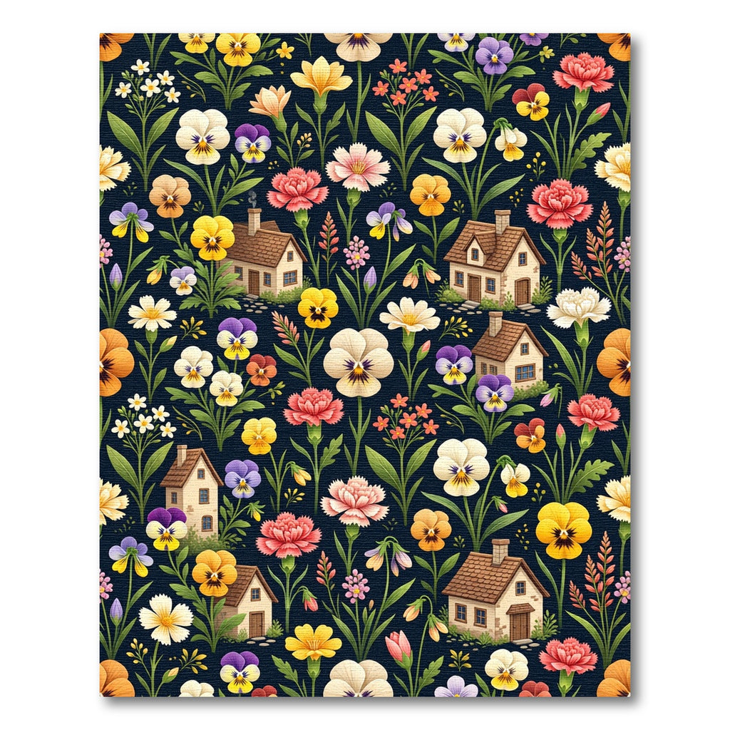 Charming Cottage Floral Garden Scene Rug