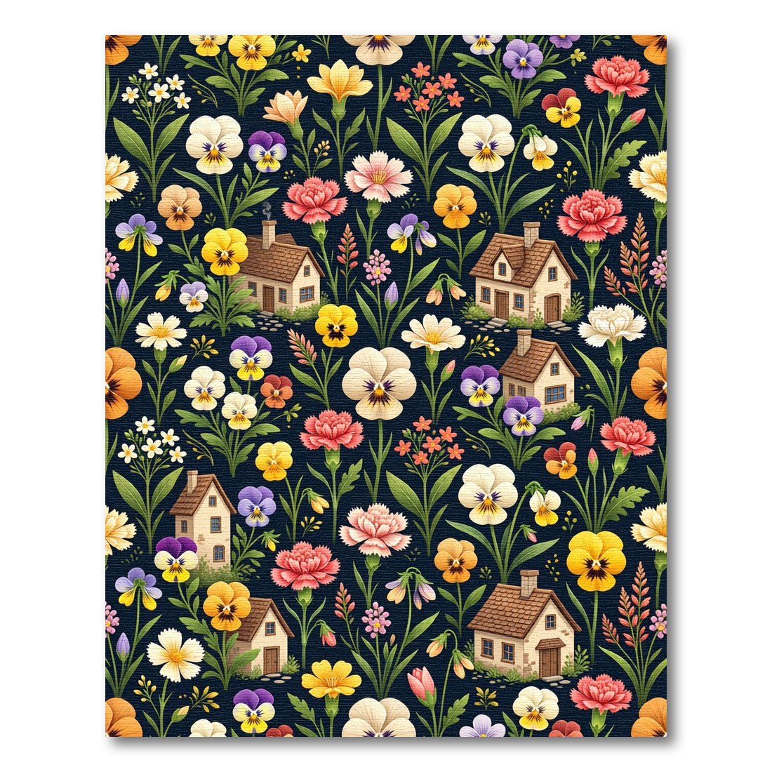 Charming Cottage Floral Garden Scene Rug