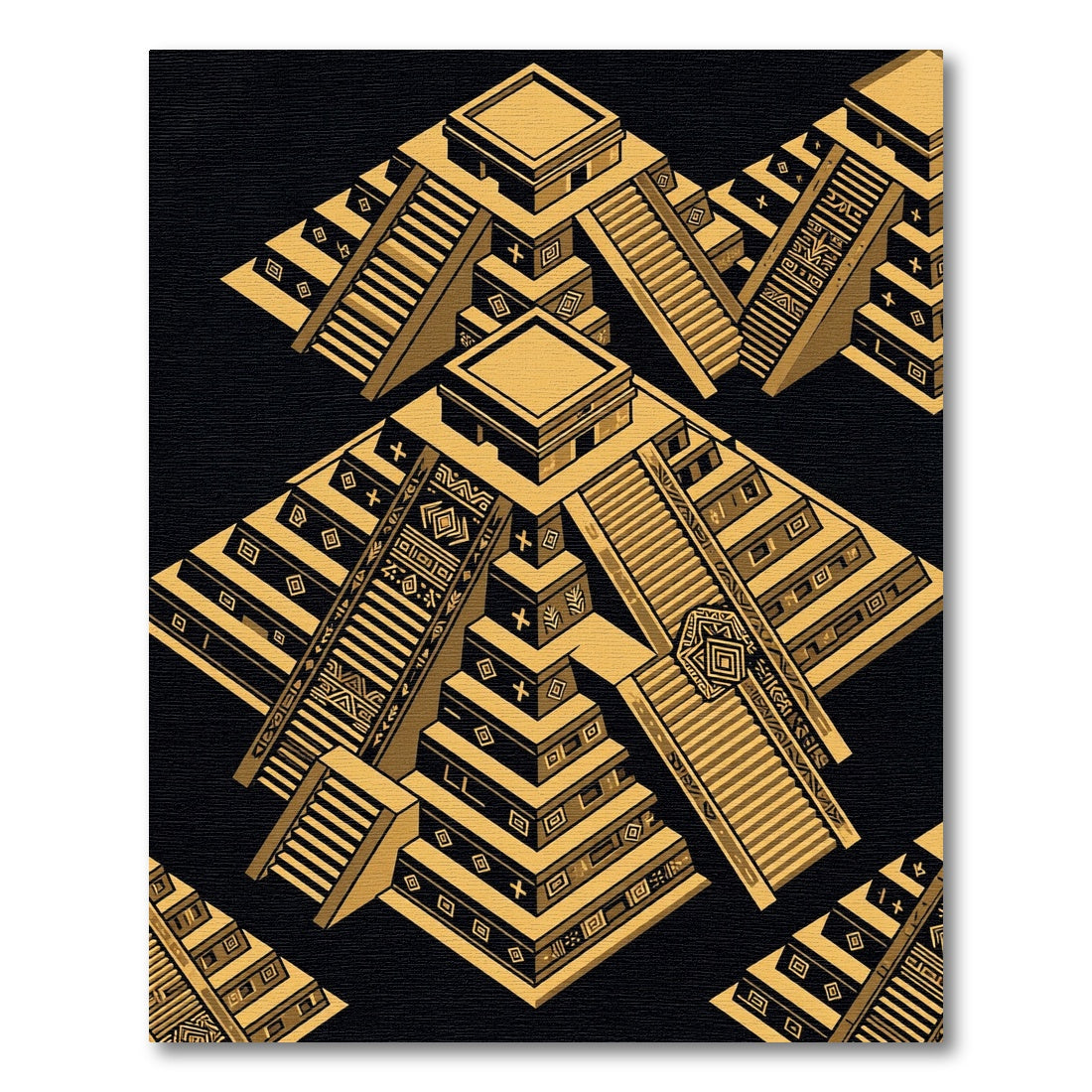 Gold Isometric Ancient Mayan Pyramid Rug