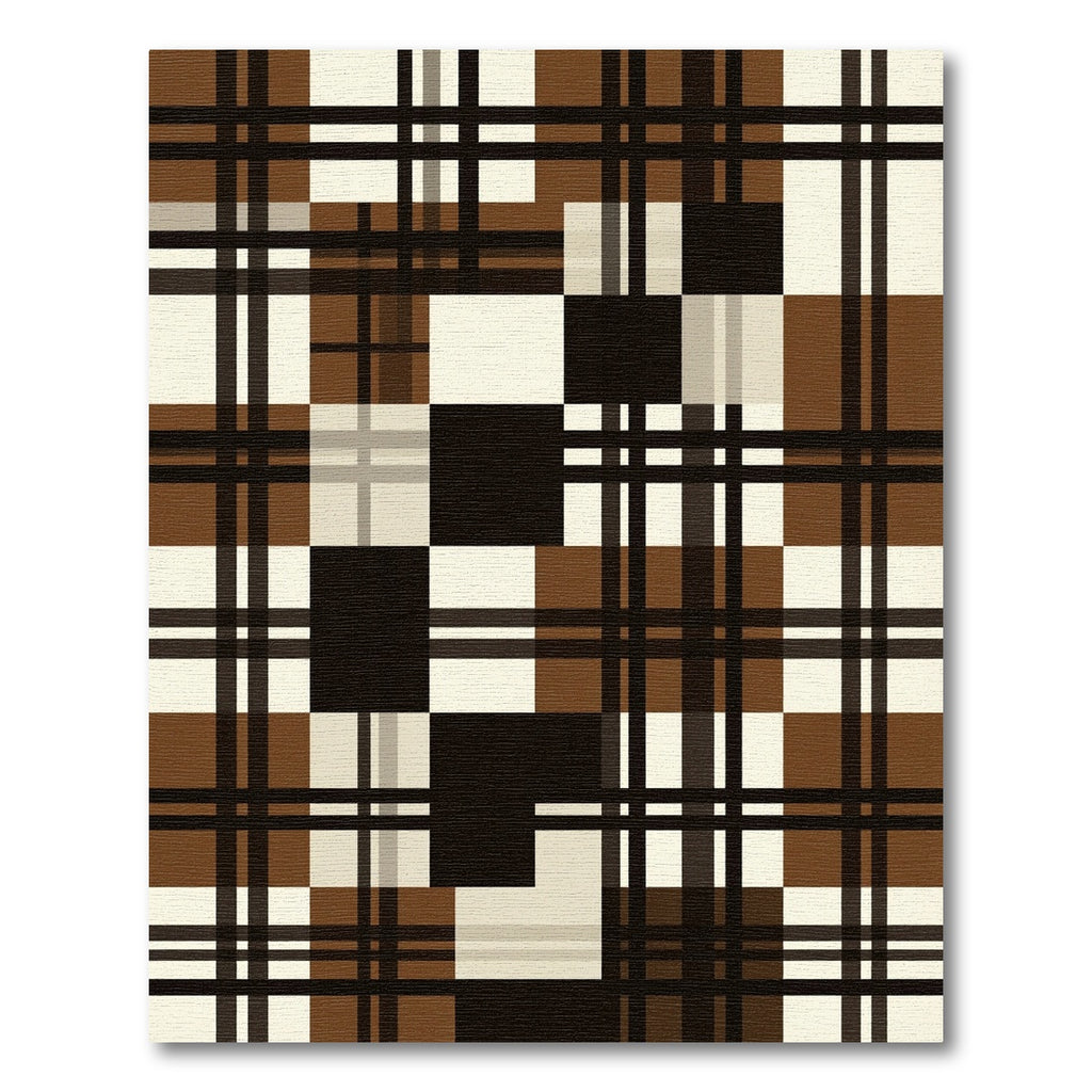 Modern Brown and Black Plaid Grid Rug
