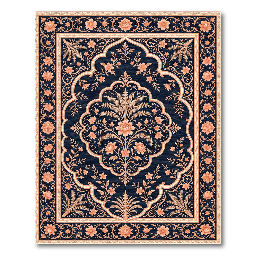Coral Floral Archway Dark Blue Rug