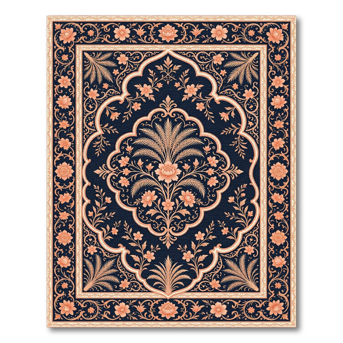 Coral Floral Archway Dark Blue Rug