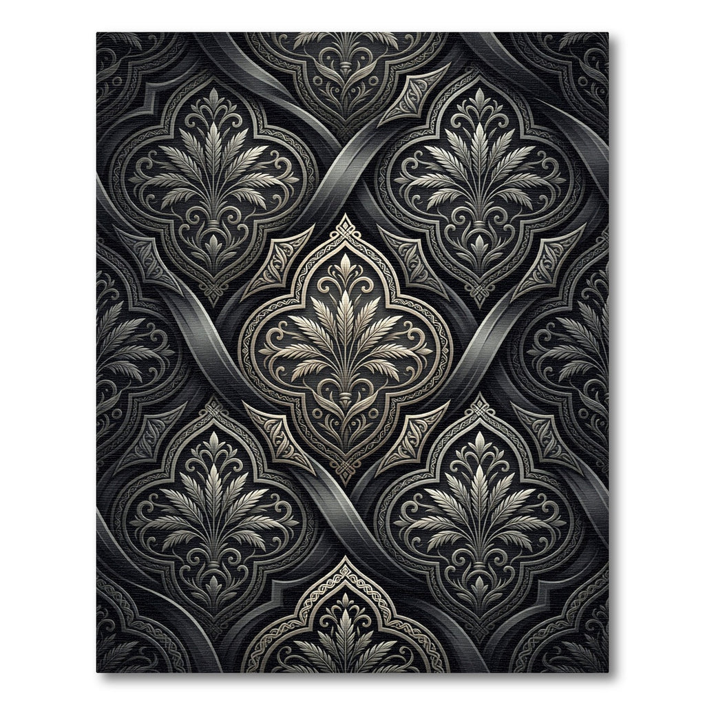 Ornate Silver Dark Floral Arabesque Rug