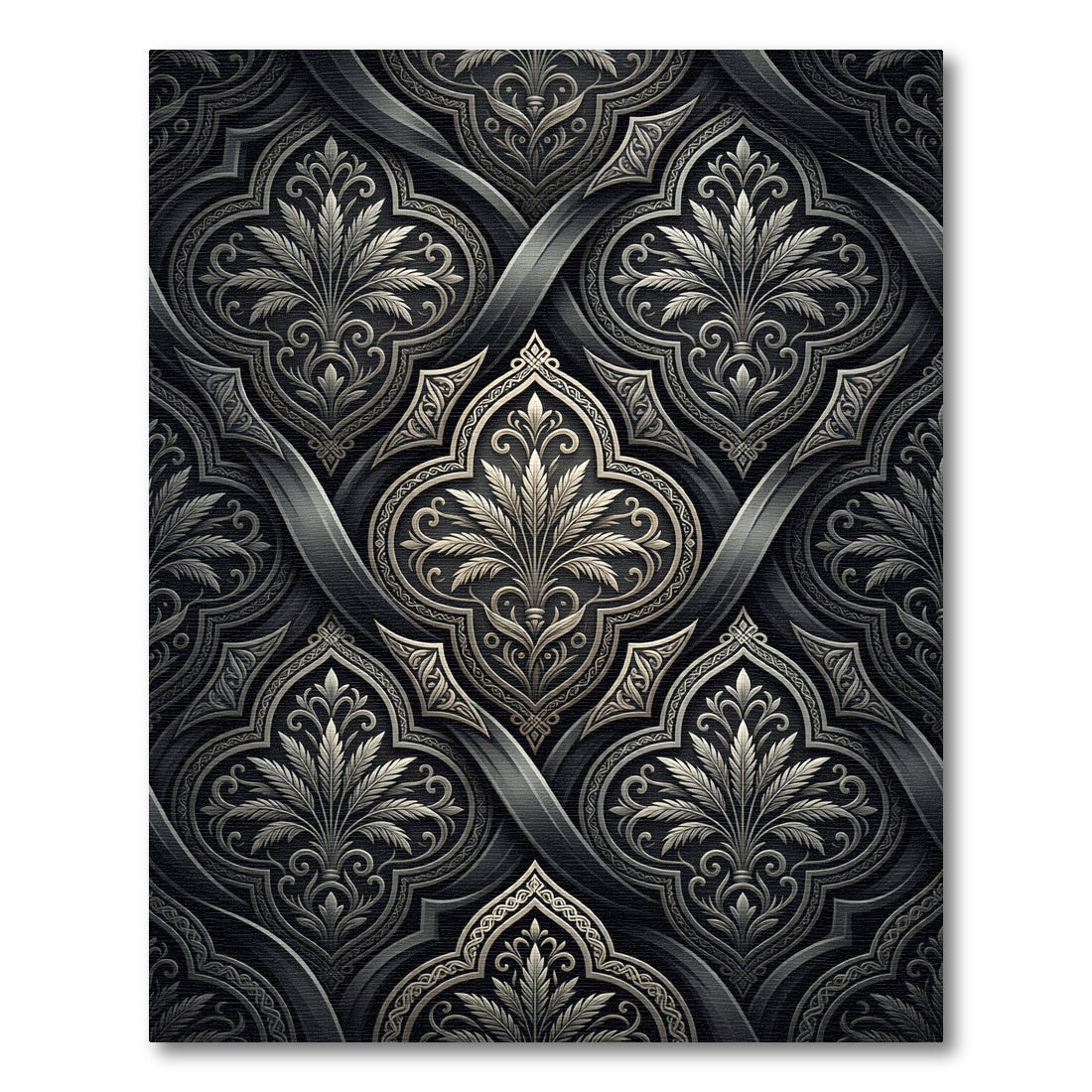 Ornate Silver Dark Floral Arabesque Rug