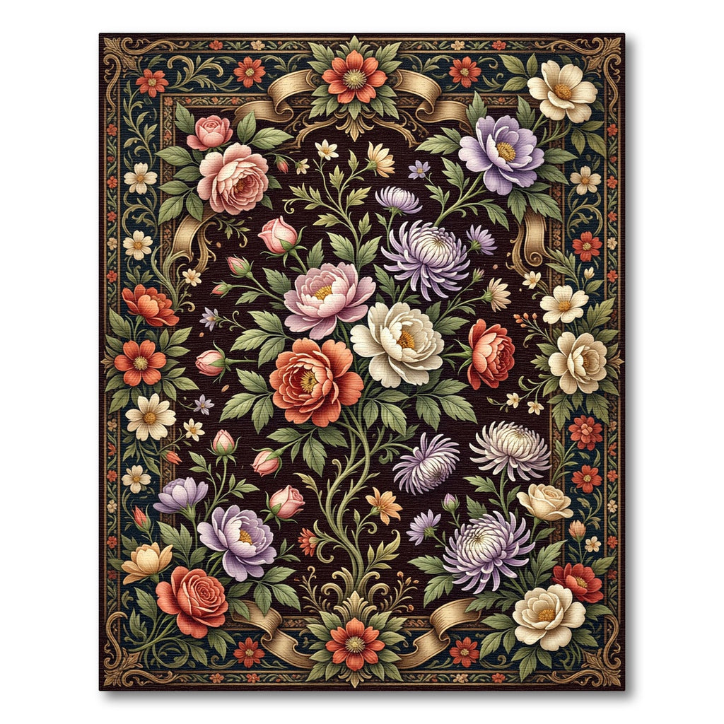 Ornate Floral Garden Medallion Rug